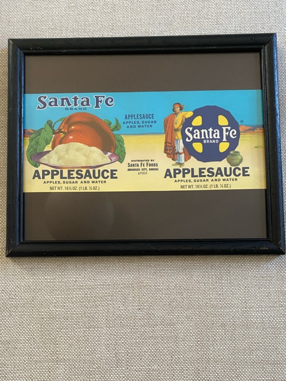 Santa Fe Applesauce Vintage Label Framed Art - Blue, Yellow, Red